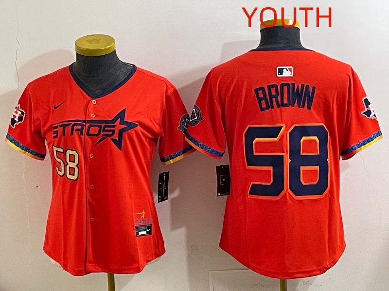 Youth Houston Astros #58 Brown Orange Fourth generation Joint Name 2025 Nike MLB Jersey style 3